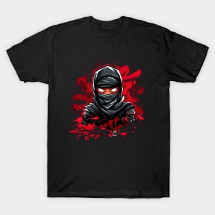 Ninja Black: Red Graffiti Cartoon, Urban Style Tee T-Shirt